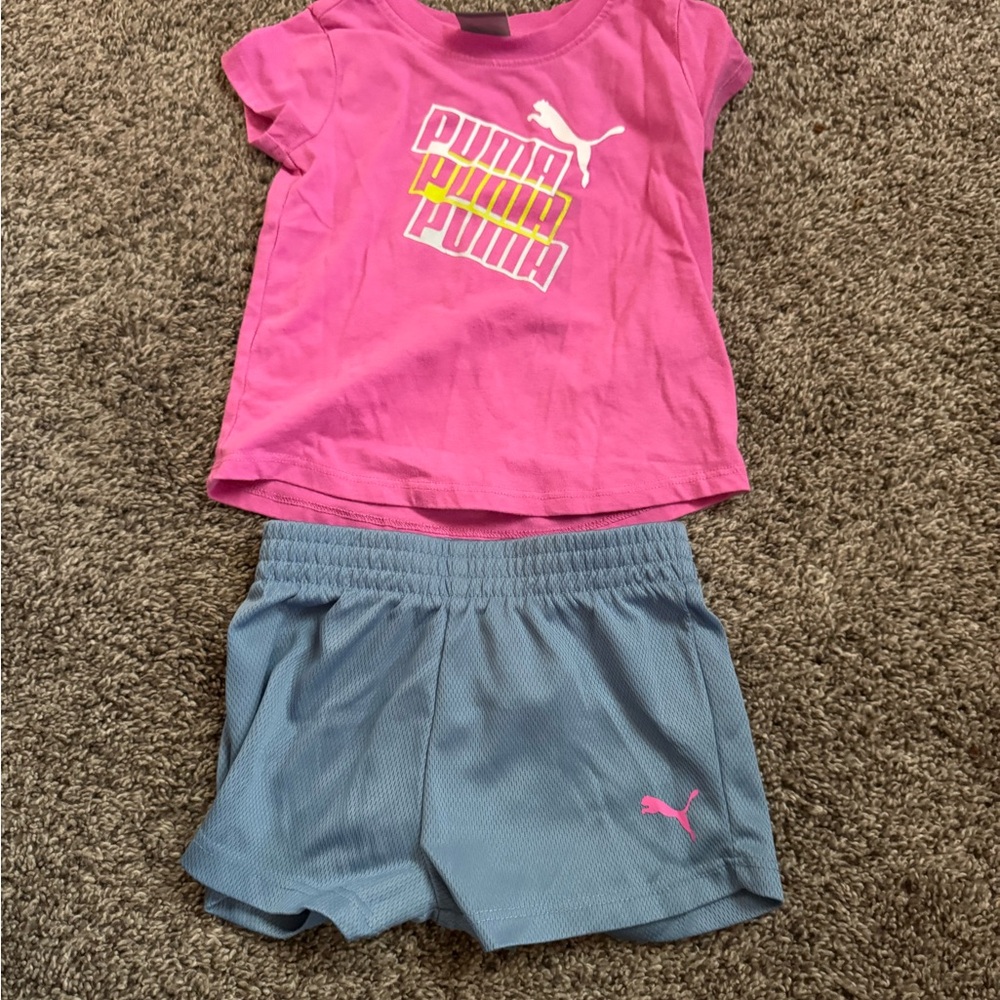 Puma Kids Pink Top and Gray Shorts Pajama Set